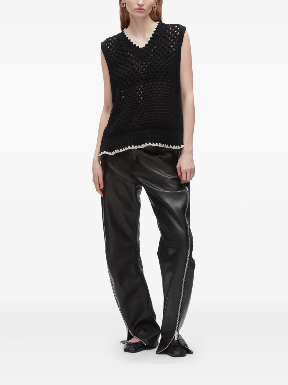 3.1 Phillip Lim crochet-detail zip-side knit vest Zwart