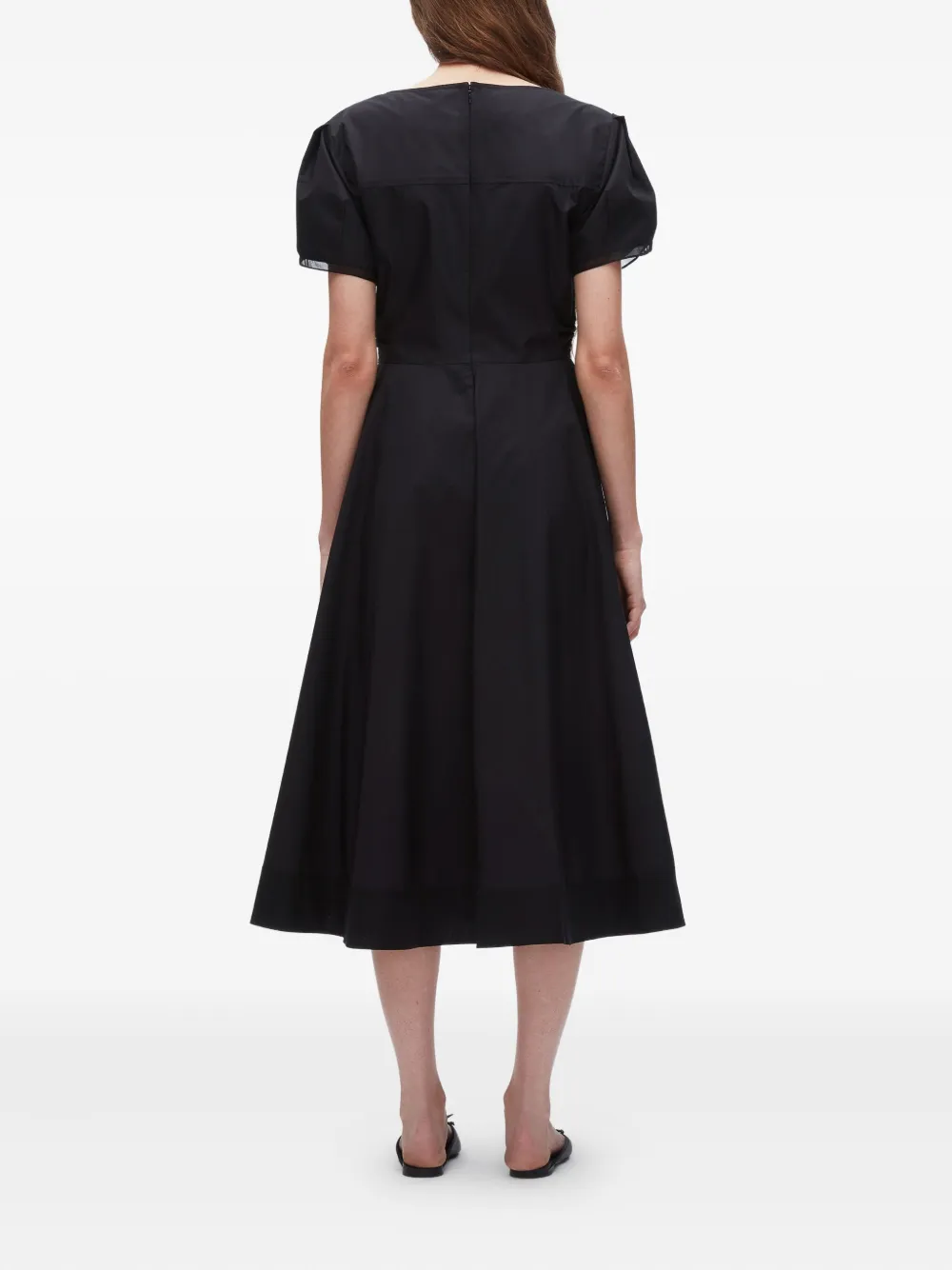 3.1 Phillip Lim Midi-jurk met pofmouwen en V-hals Zwart