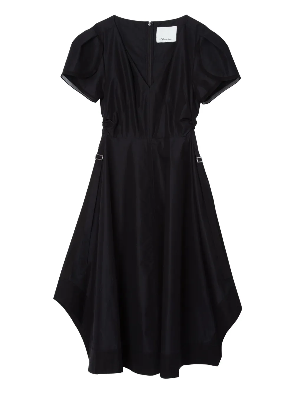 3.1 Phillip Lim puff-sleeve V-neck midi dress Zwart