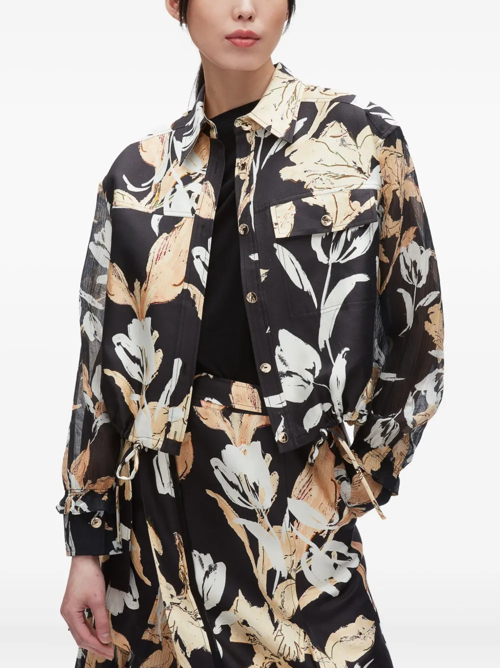 3.1 Phillip Lim floral-print drawstring shirt Zwart