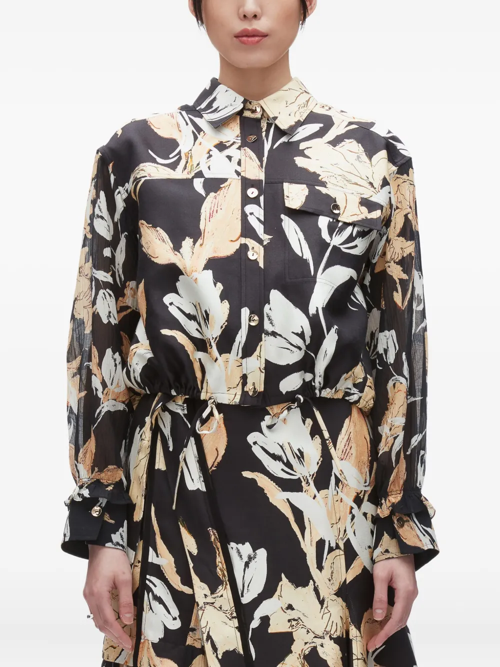 3.1 Phillip Lim floral-print drawstring shirt Zwart