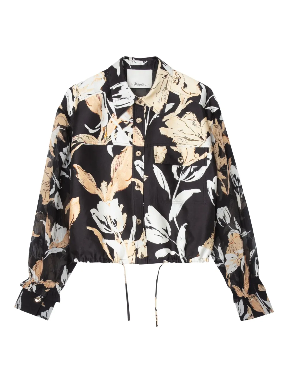 3.1 Phillip Lim floral-print drawstring shirt Zwart