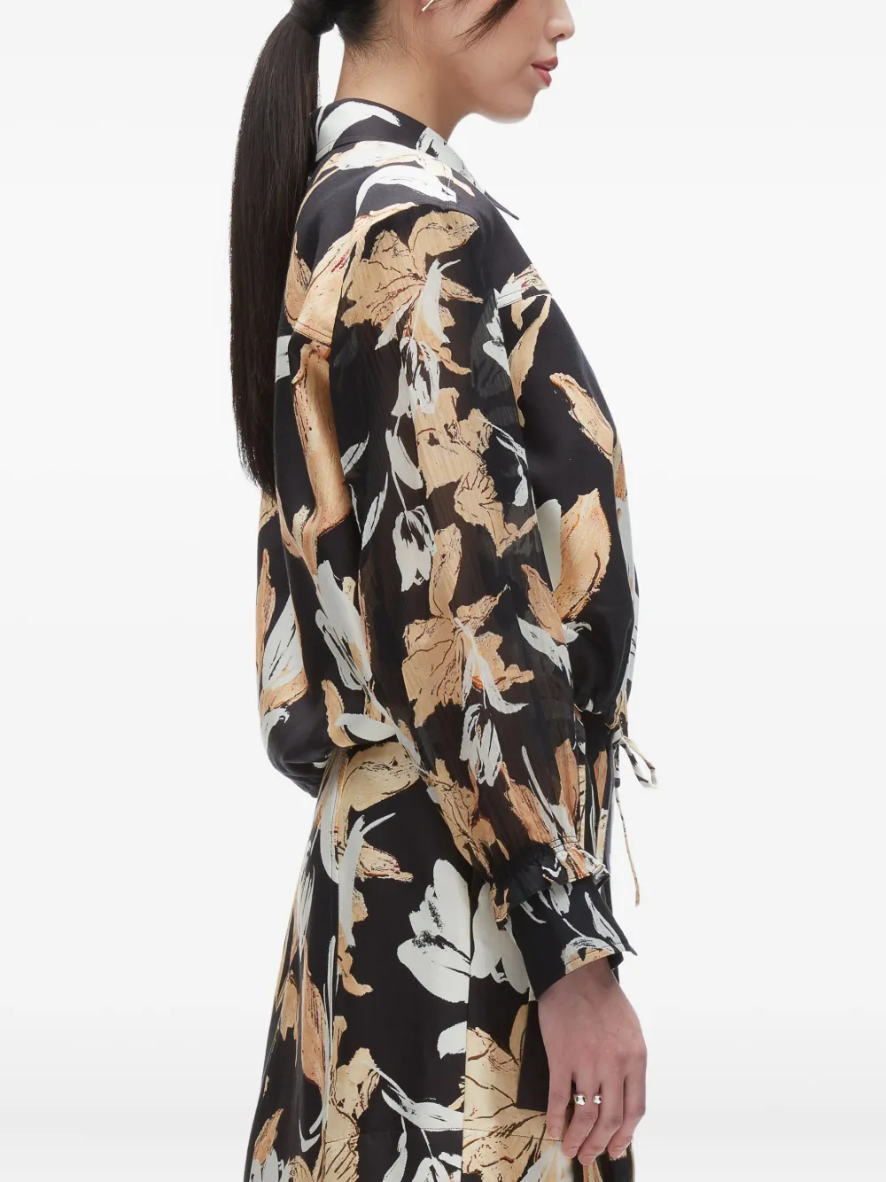 3.1 Phillip Lim floral-print drawstring shirt Zwart