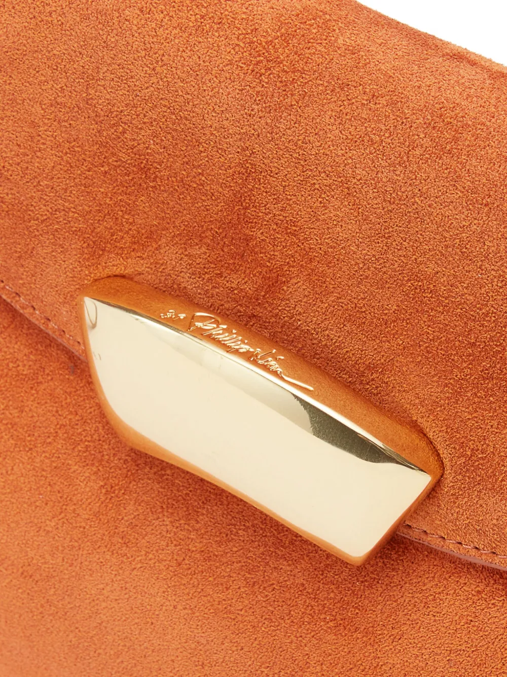 3.1 Phillip Lim curved-flap suede clutch Oranje