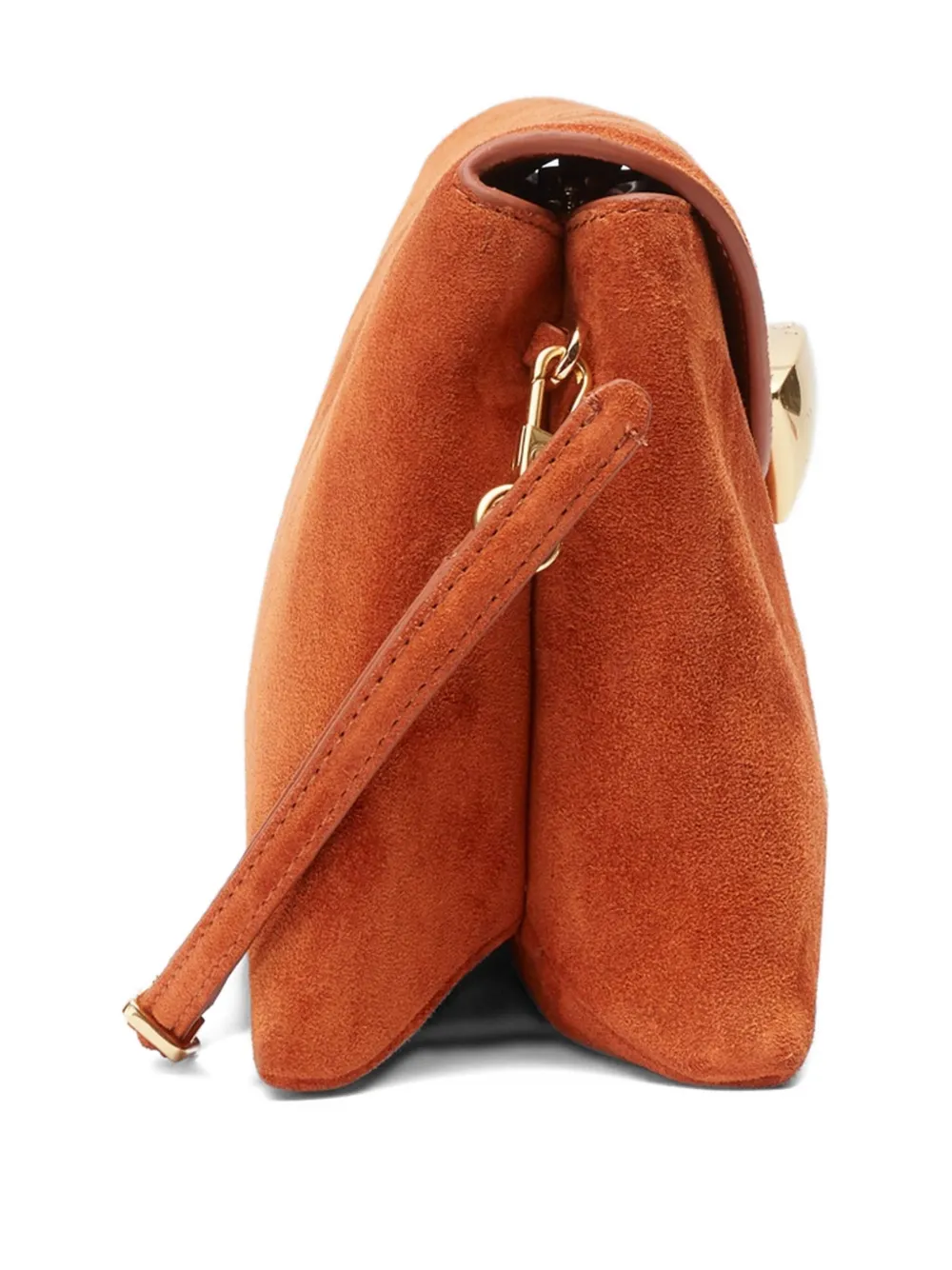 3.1 Phillip Lim curved-flap suede clutch Oranje