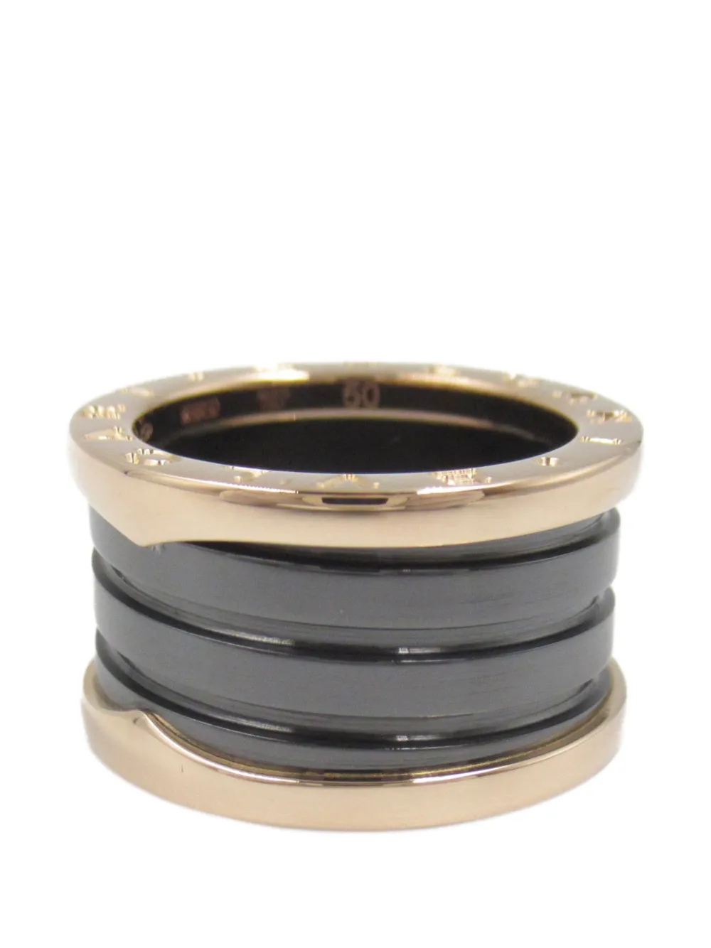 Pre-owned Bvlgari 2010-2025 18k Rose Gold And Ceramic B.zero1 Three Band Ring