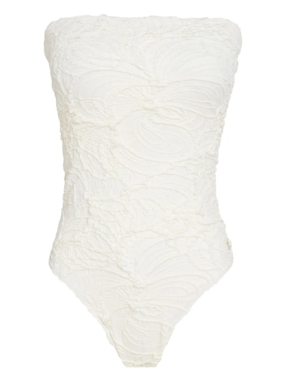 Brigitte Manu badpak met bloemen jacquard Wit