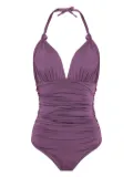Brigitte halterneck ruched swimsuit - Purple