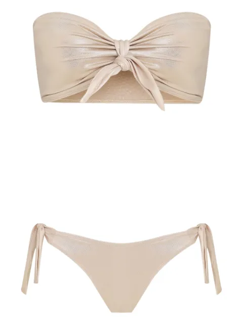 Brigitte tie-front metallic-effect bikini set