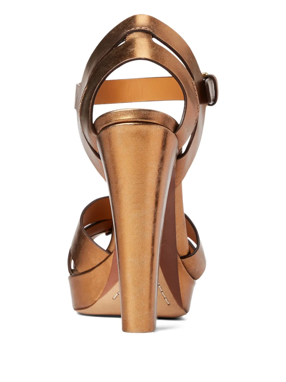Ralph Lauren Collection Metallic leren sandalen met plateauzool Bruin