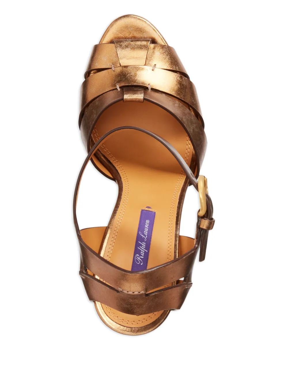 Ralph Lauren Collection Metallic leren sandalen met plateauzool Bruin