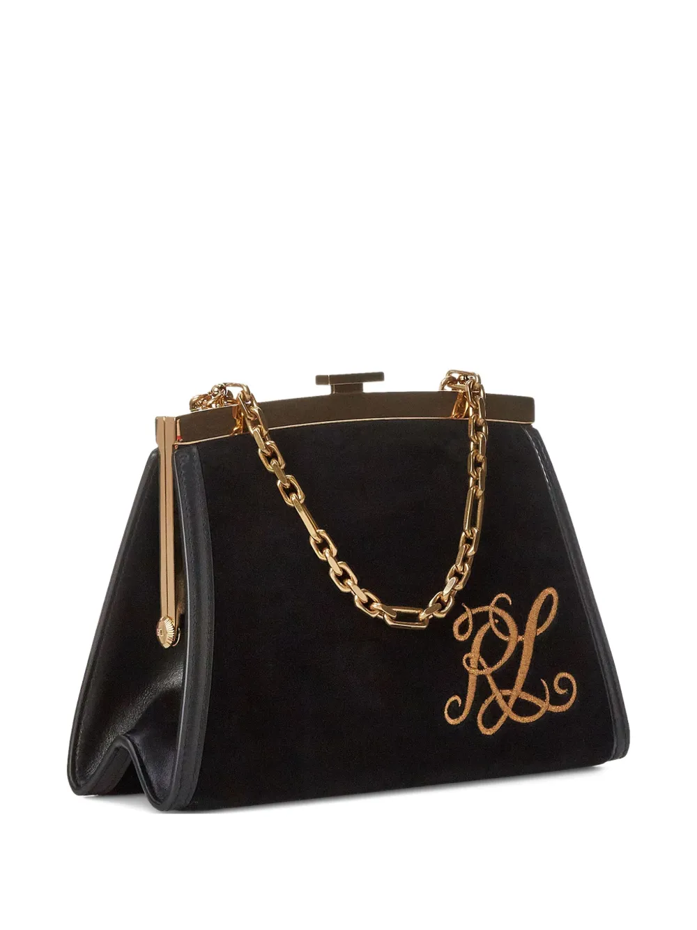 Ralph Lauren Embroidered Chain-strap Bag In Black