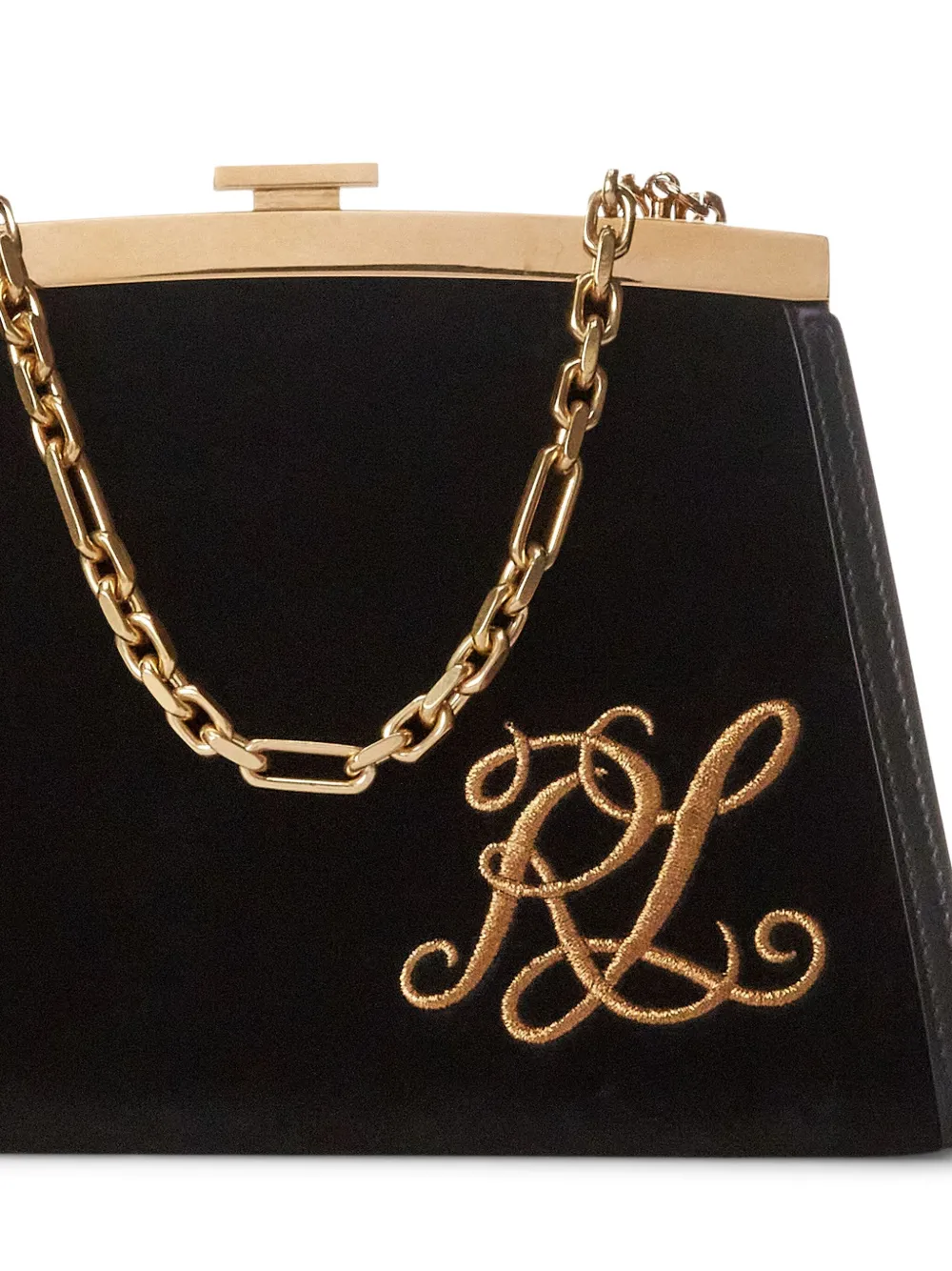 Ralph Lauren Embroidered Chain-strap Bag In Black