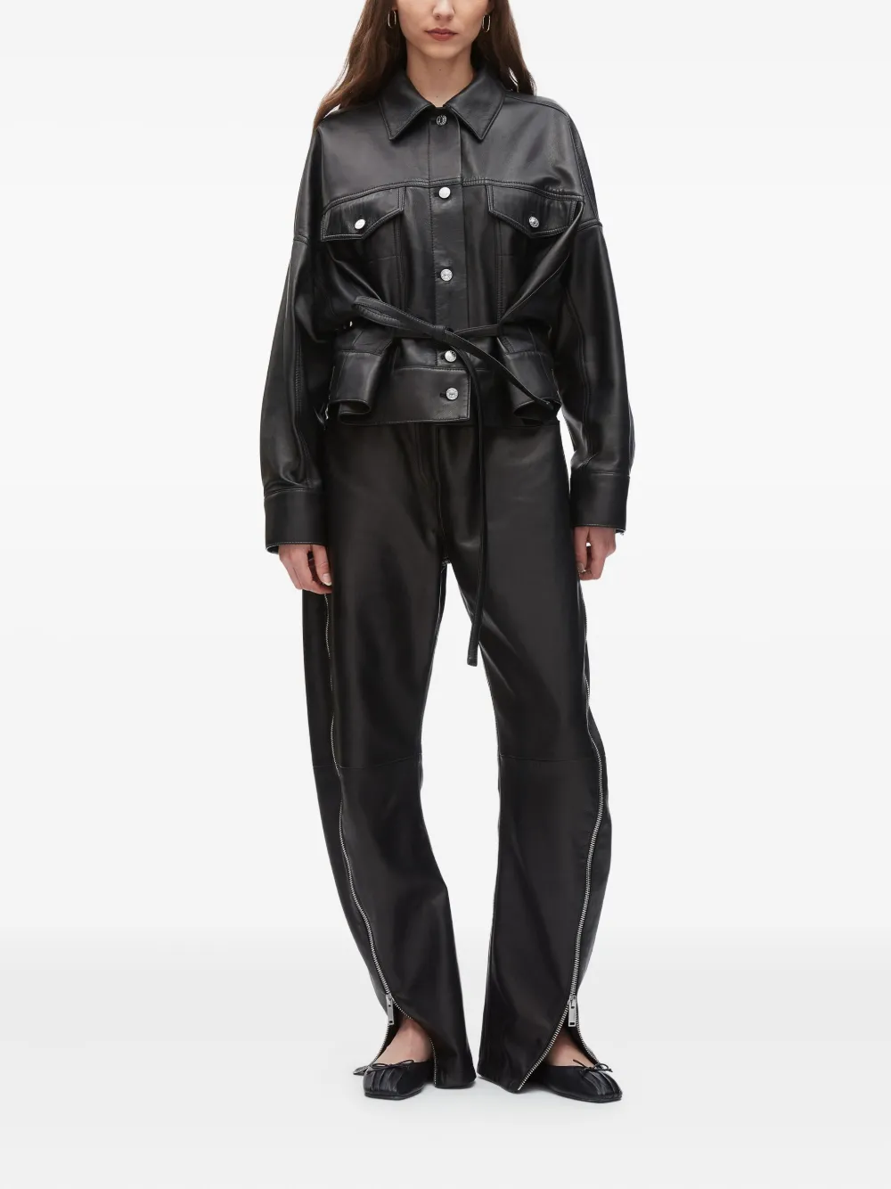 3.1 Phillip Lim belted leather shirt jacket Zwart