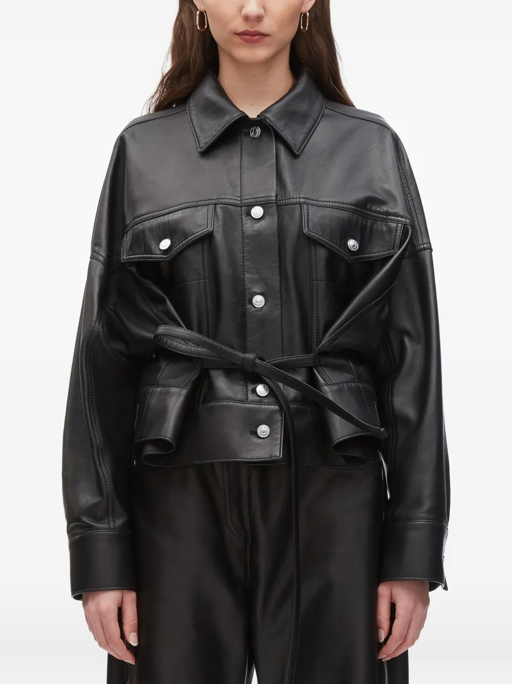 3.1 Phillip Lim belted leather shirt jacket Zwart