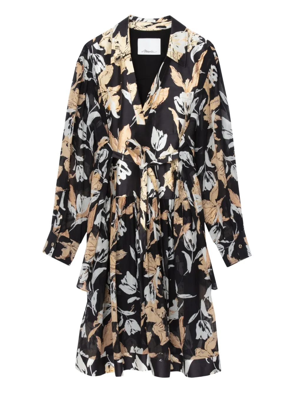 3.1 Phillip Lim floral-print belted midi dress - ブラック 3.1 Phillip Lim floral-print belted midi dress - ブラック