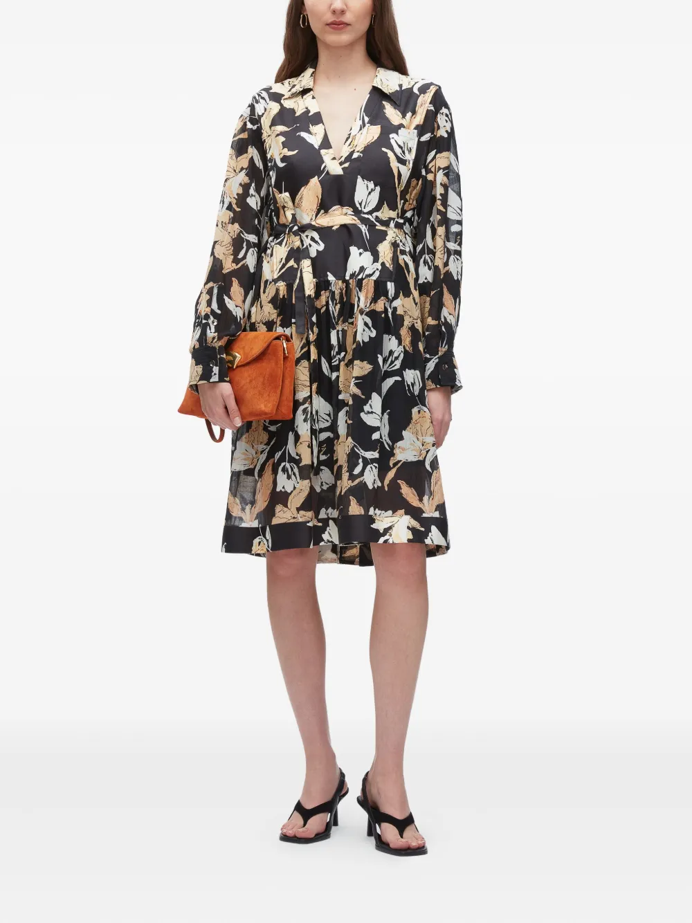 3.1 Phillip Lim floral-print belted midi dress Zwart