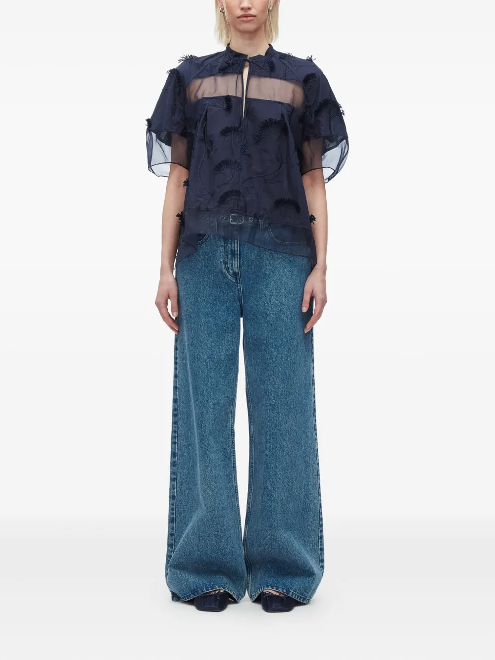 3.1 Phillip Lim embroidered ruffled blouse Blauw
