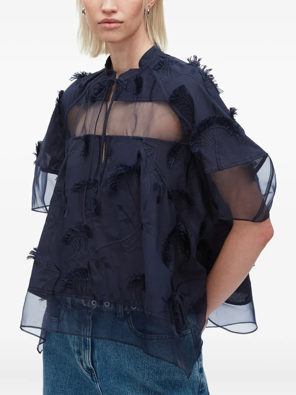 3.1 Phillip Lim embroidered ruffled blouse Blauw