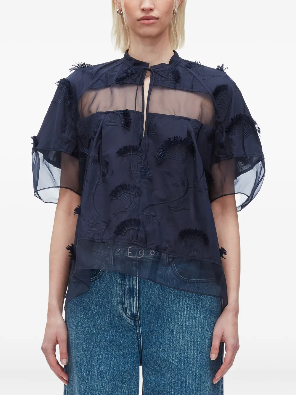 3.1 Phillip Lim embroidered ruffled blouse Blauw