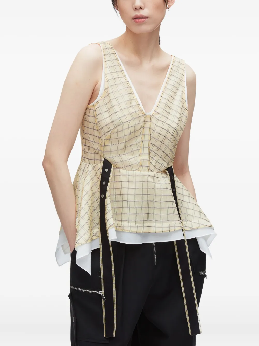 3.1 Phillip Lim checked peplum top Beige