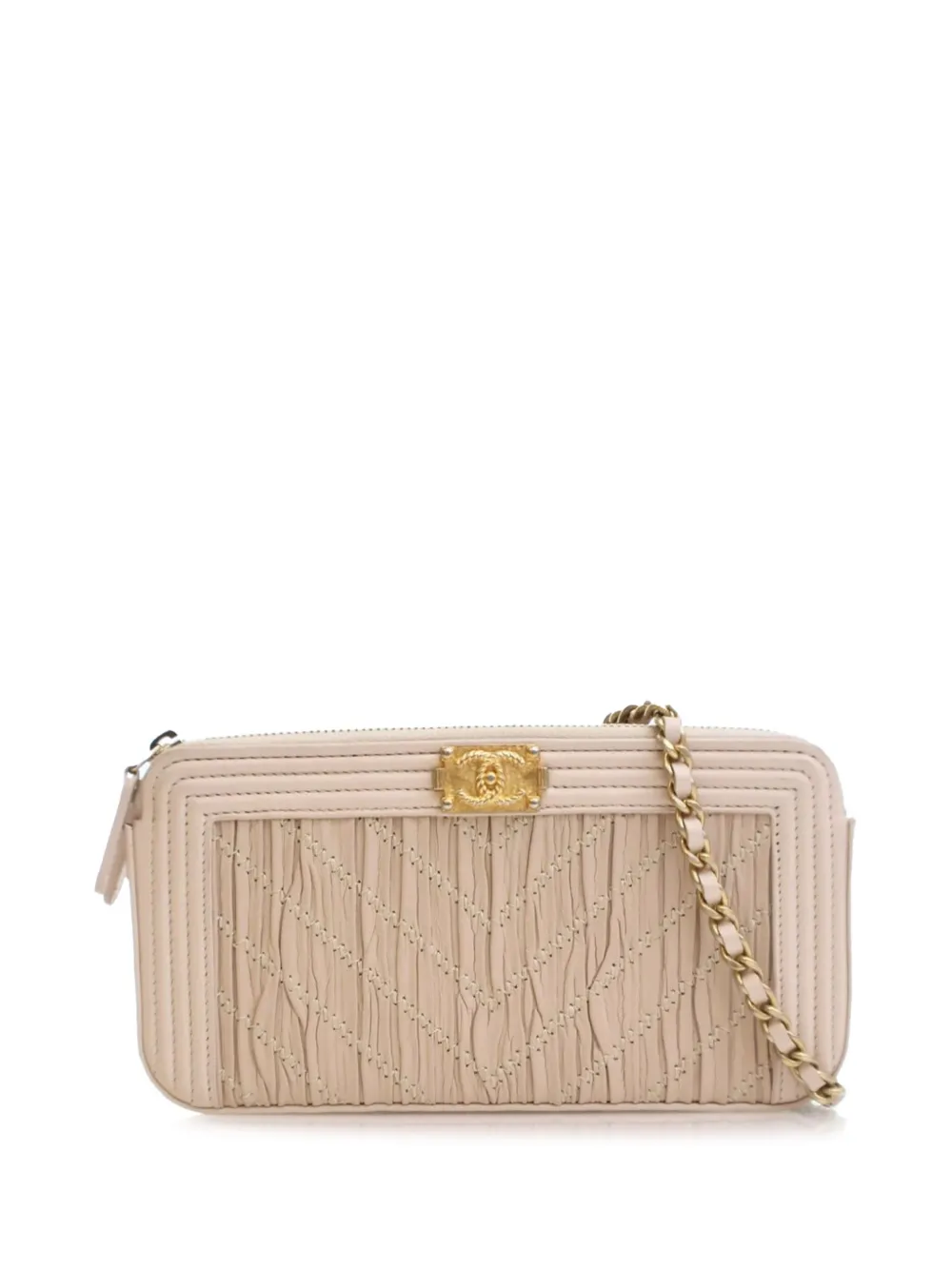 CHANEL Pre-Owned 2018 スモール シェブロン クランプルラムスキン ボーイ クラッチウィズチェーン ショルダーバッグ - CHANEL Pre-Owned 2018 スモール シェブロン クランプルラムスキン ボーイ クラッチウィズチェーン ショルダーバッグ -