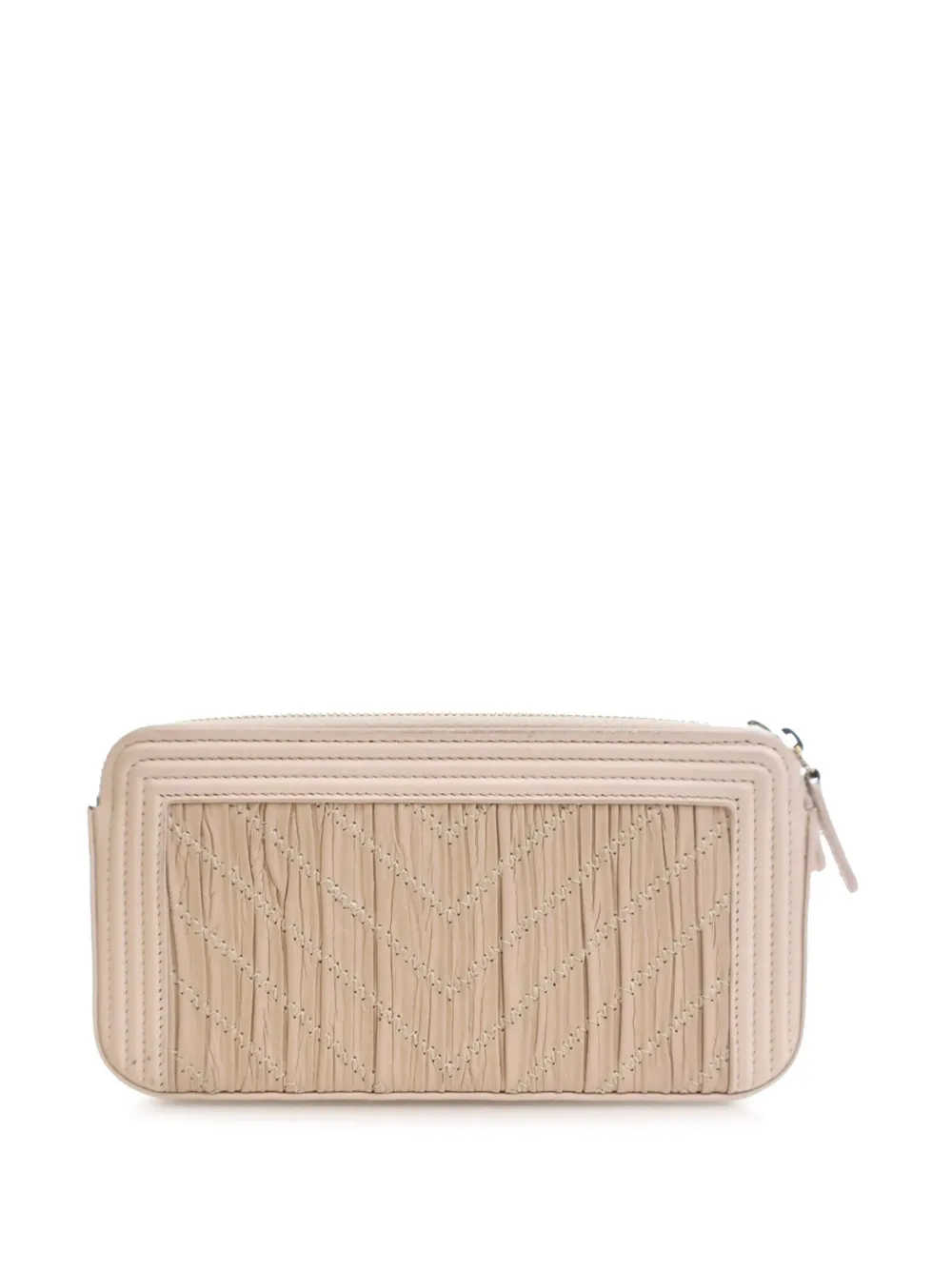 Pre-owned Chanel 2018 Small Chevron Crumpled Lambskin Boy Clutch With Chain Crossbody Bag In Brown