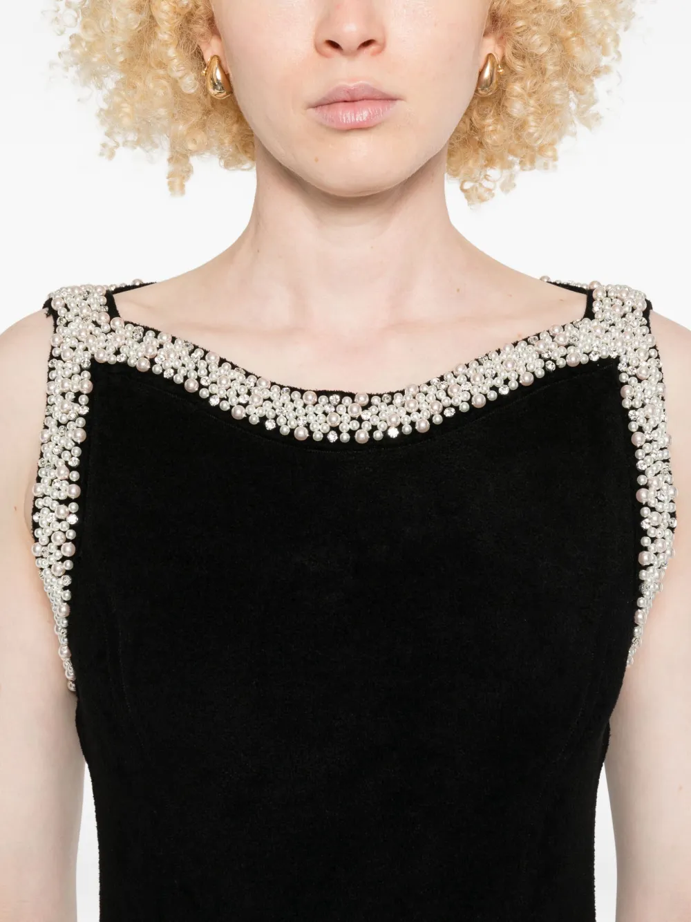 SANDRO Midi-jurk verfraaid met parel Zwart