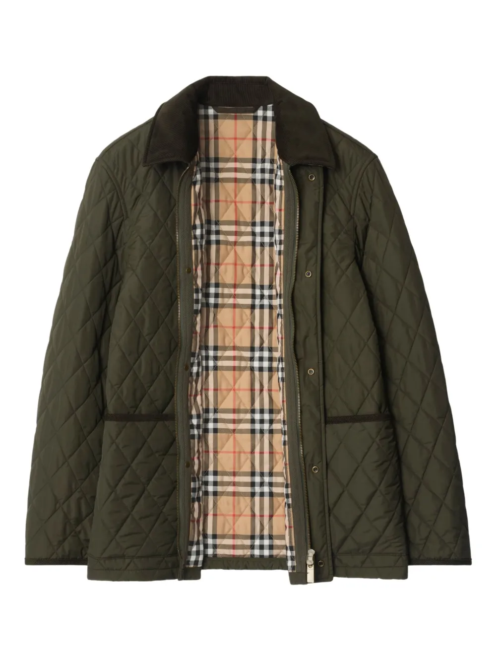 Burberry Gewatteerd jack met ribfluwelen kraag Groen