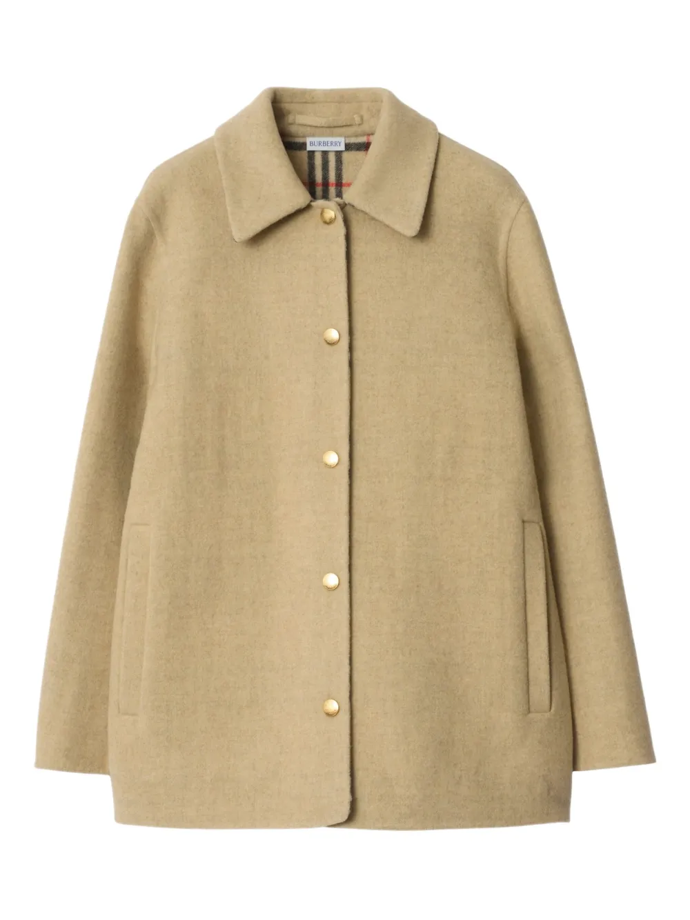 Burberry Wollen shirtjack met geruite voering Beige