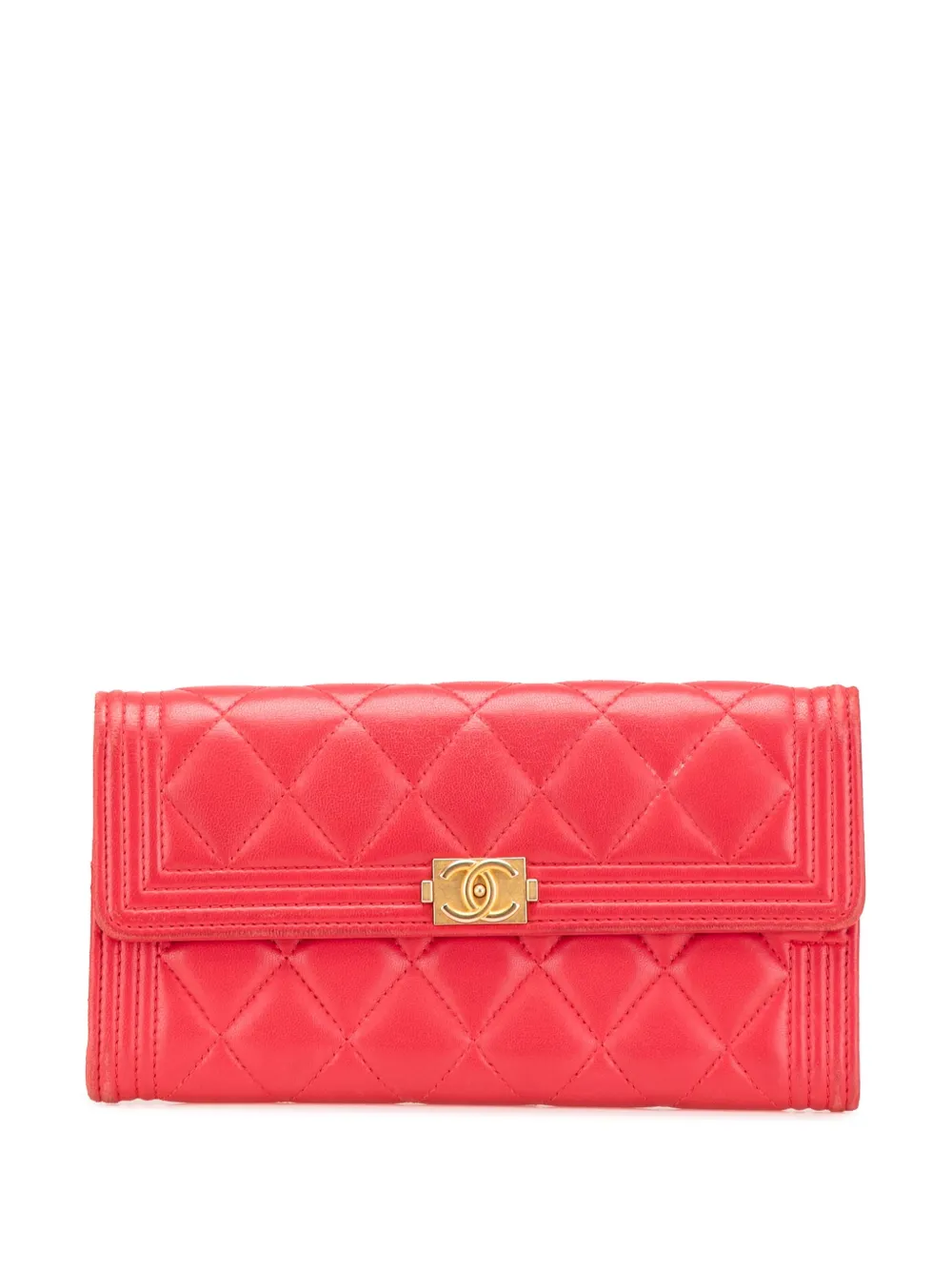 CHANEL Pre-Owned 2018 CC Quilted Lambskin Boy Flap Wallet long wallets | Pink | Image 1