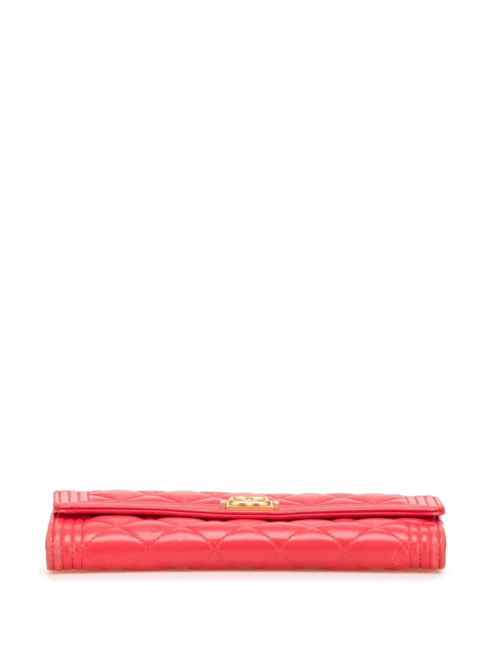 Pre-owned Chanel 2018 Cc Quilted Lambskin Boy Flap Wallet Long Wallets