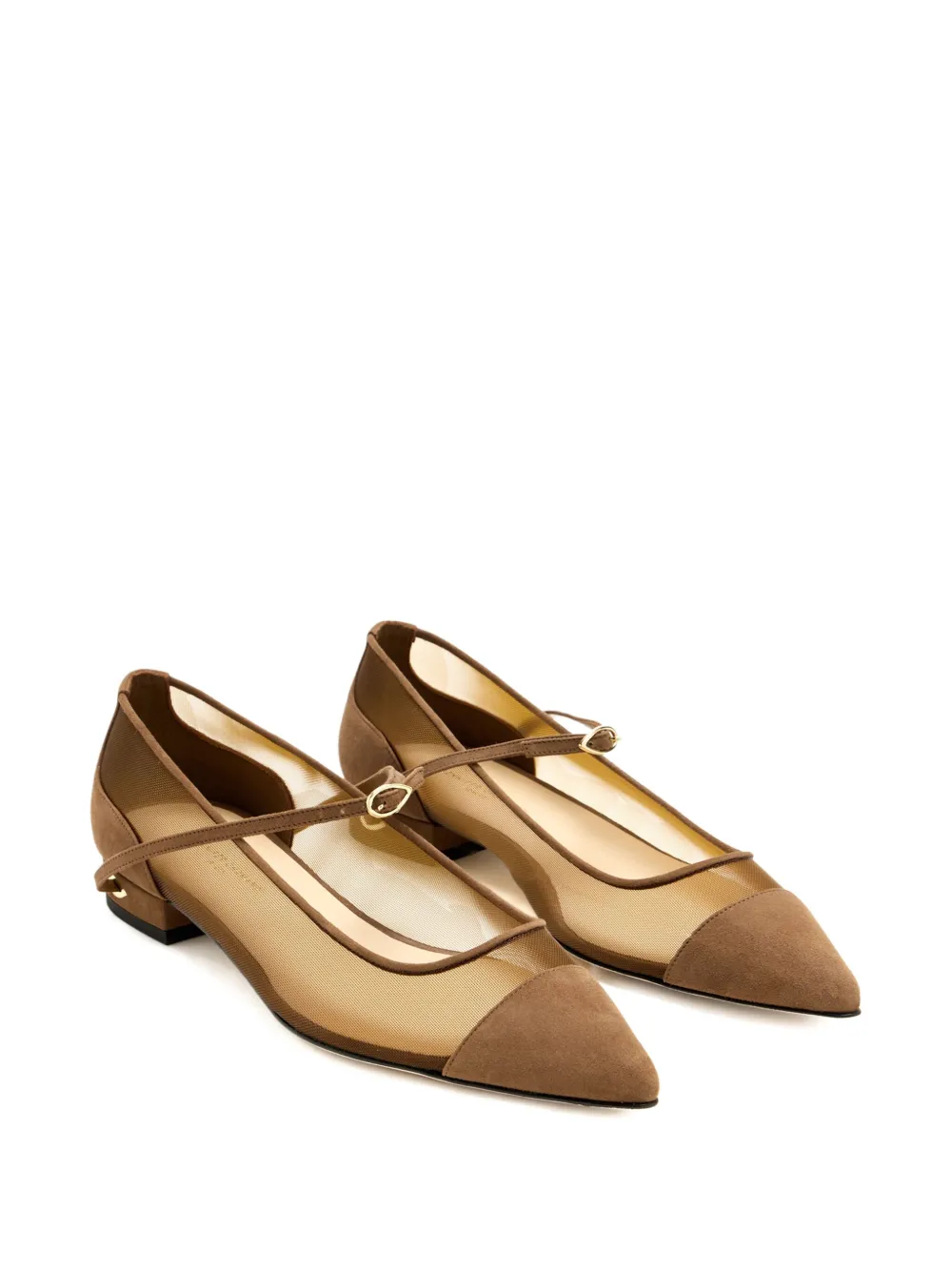 Jennifer Chamandi Lorenzo Mesh-panel Suede Ballet Flats In Brown