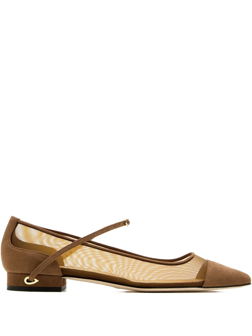 Jennifer Chamandi Lorenzo Mesh-panel Suede Ballet Flats In Brown