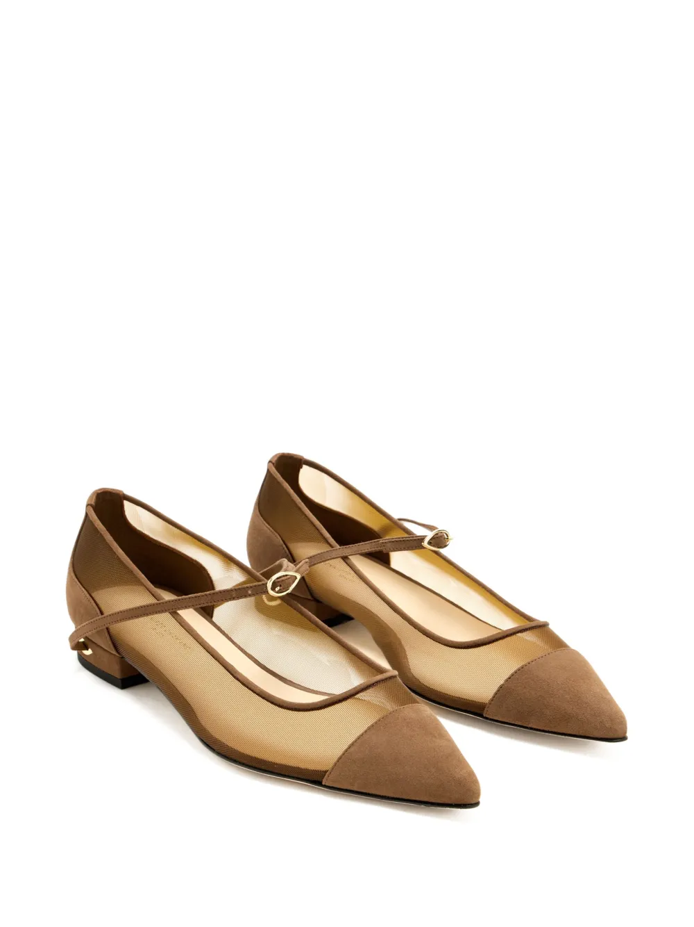 Jennifer Chamandi Lorenzo mesh-panel suede ballet flats Brown