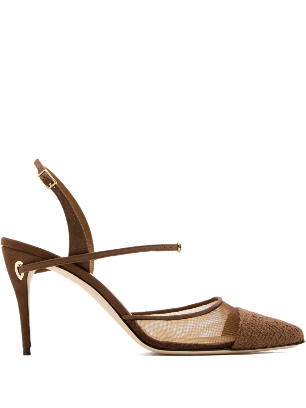 Jennifer Chamandi 85 mm Vittorio pumps met mesh vlakken Bruin