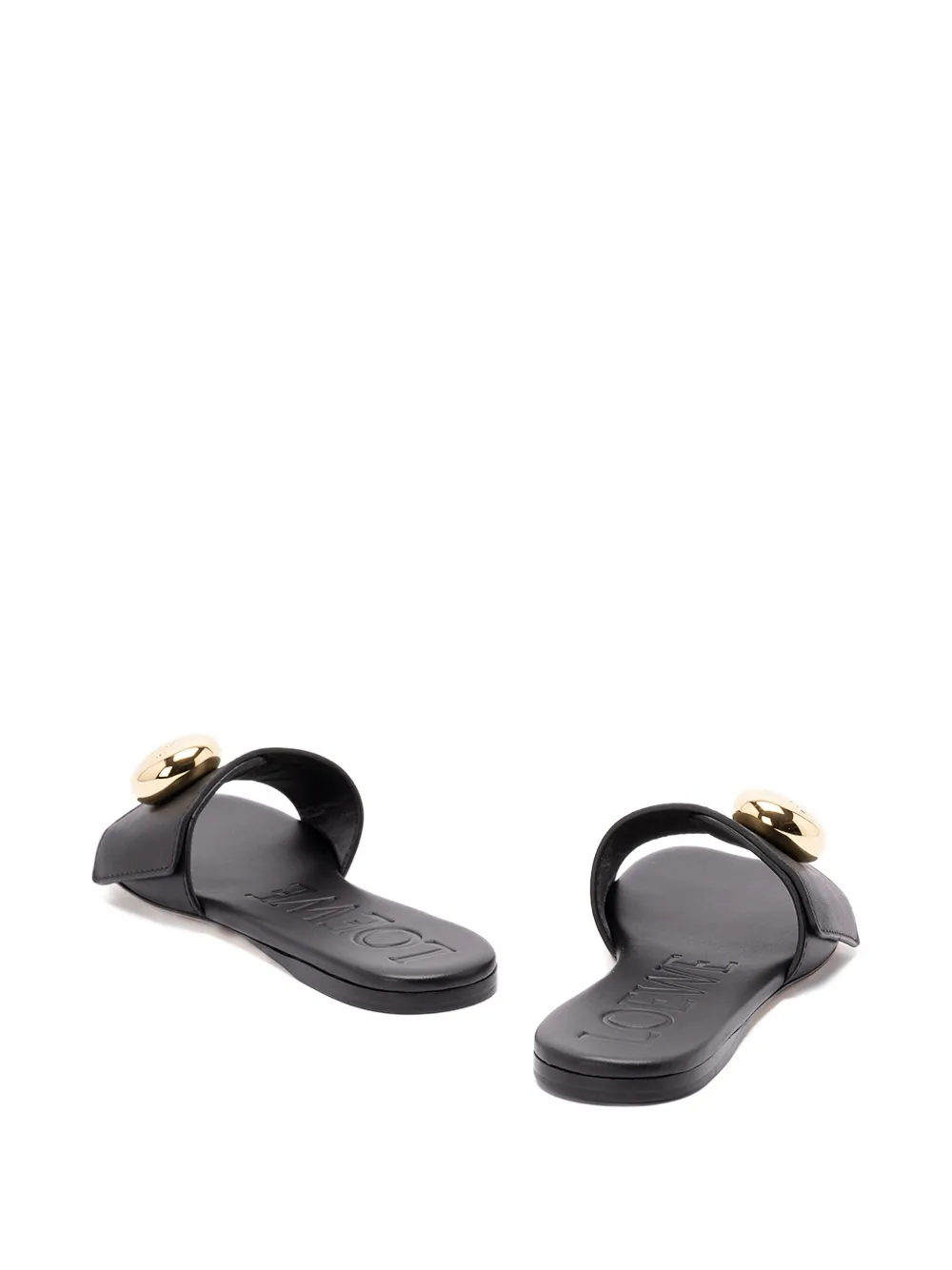 Loewe Elegant Black Calf Leather Sandals With Gold Embellishment In Black
