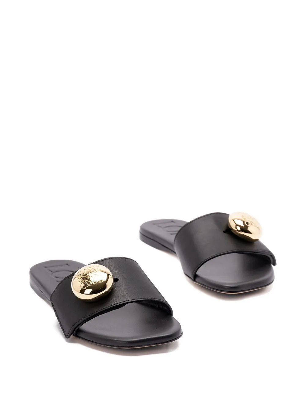 Loewe Elegant Black Calf Leather Sandals With Gold Embellishment In Black