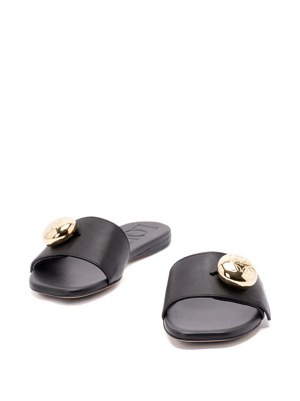 Loewe Elegant Black Calf Leather Sandals With Gold Embellishment In Black