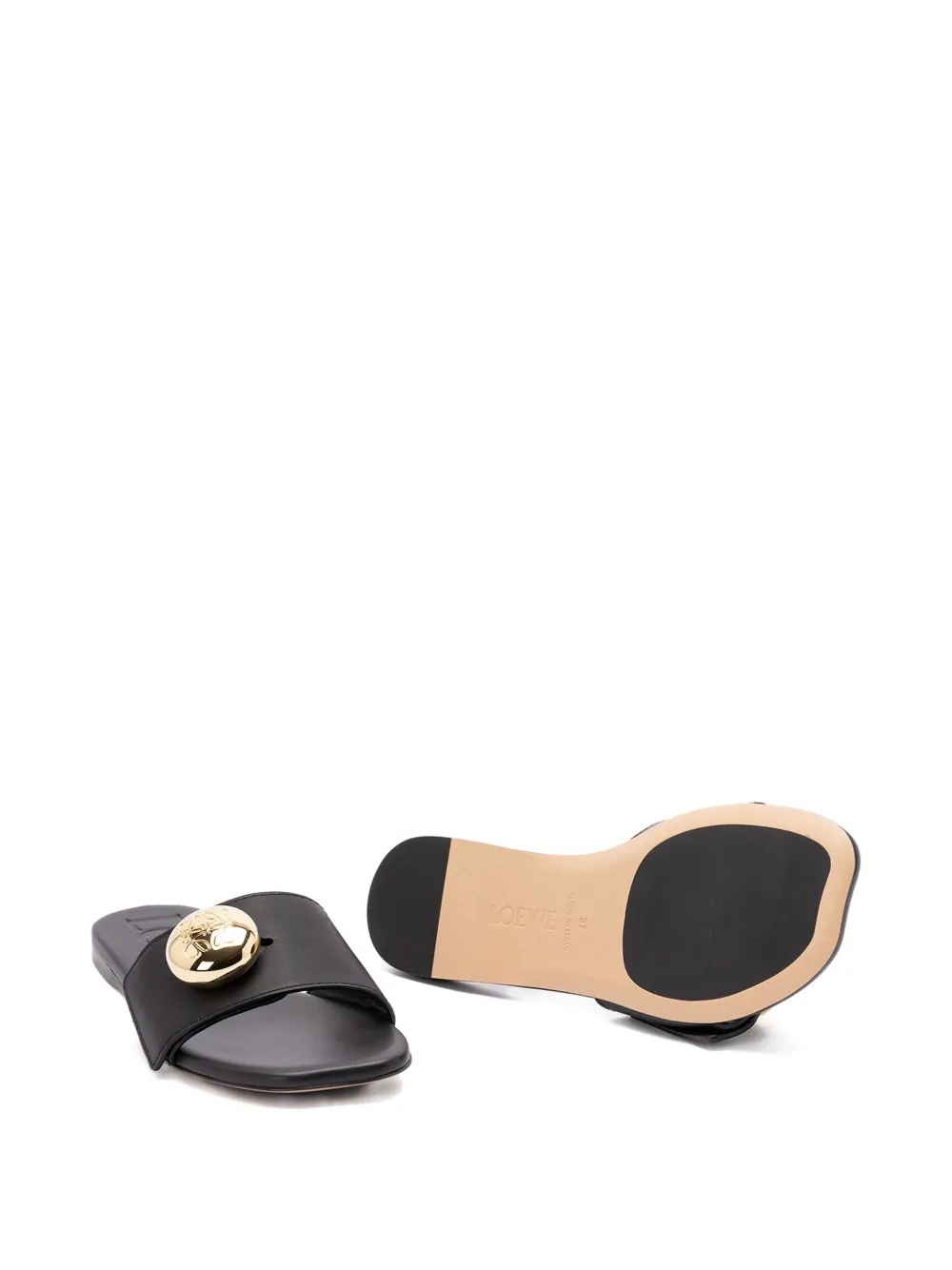 Loewe Elegant Black Calf Leather Sandals With Gold Embellishment In Black