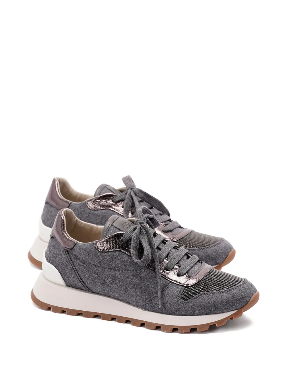 Brunello Cucinelli textured lace-up sneakers Grey