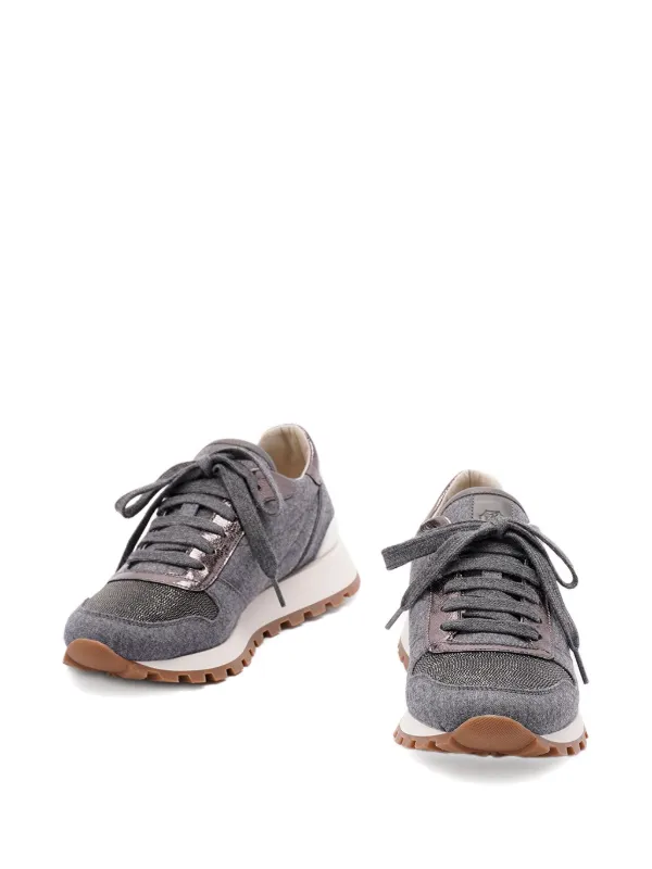 Brunello Cucinelli Textured lace-up Sneakers | Grey | FARFETCH