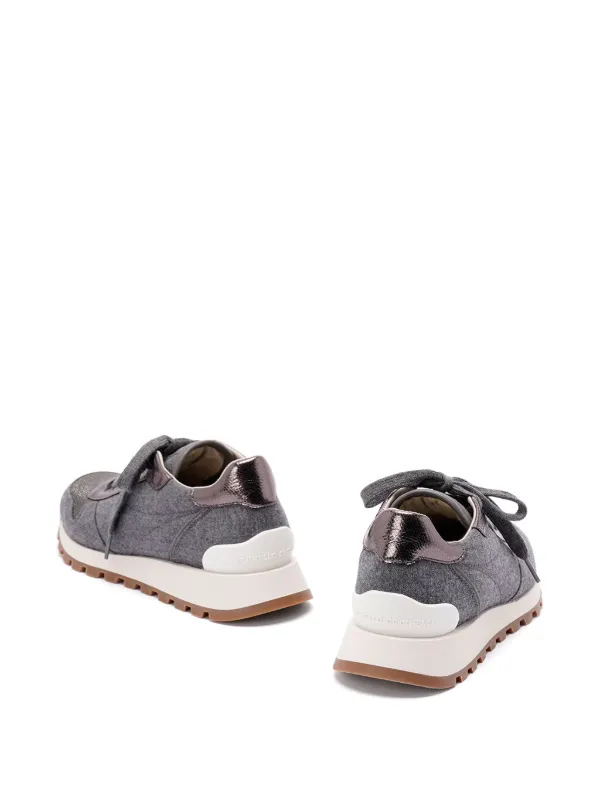 Brunello Cucinelli Textured lace-up Sneakers | Grey | FARFETCH