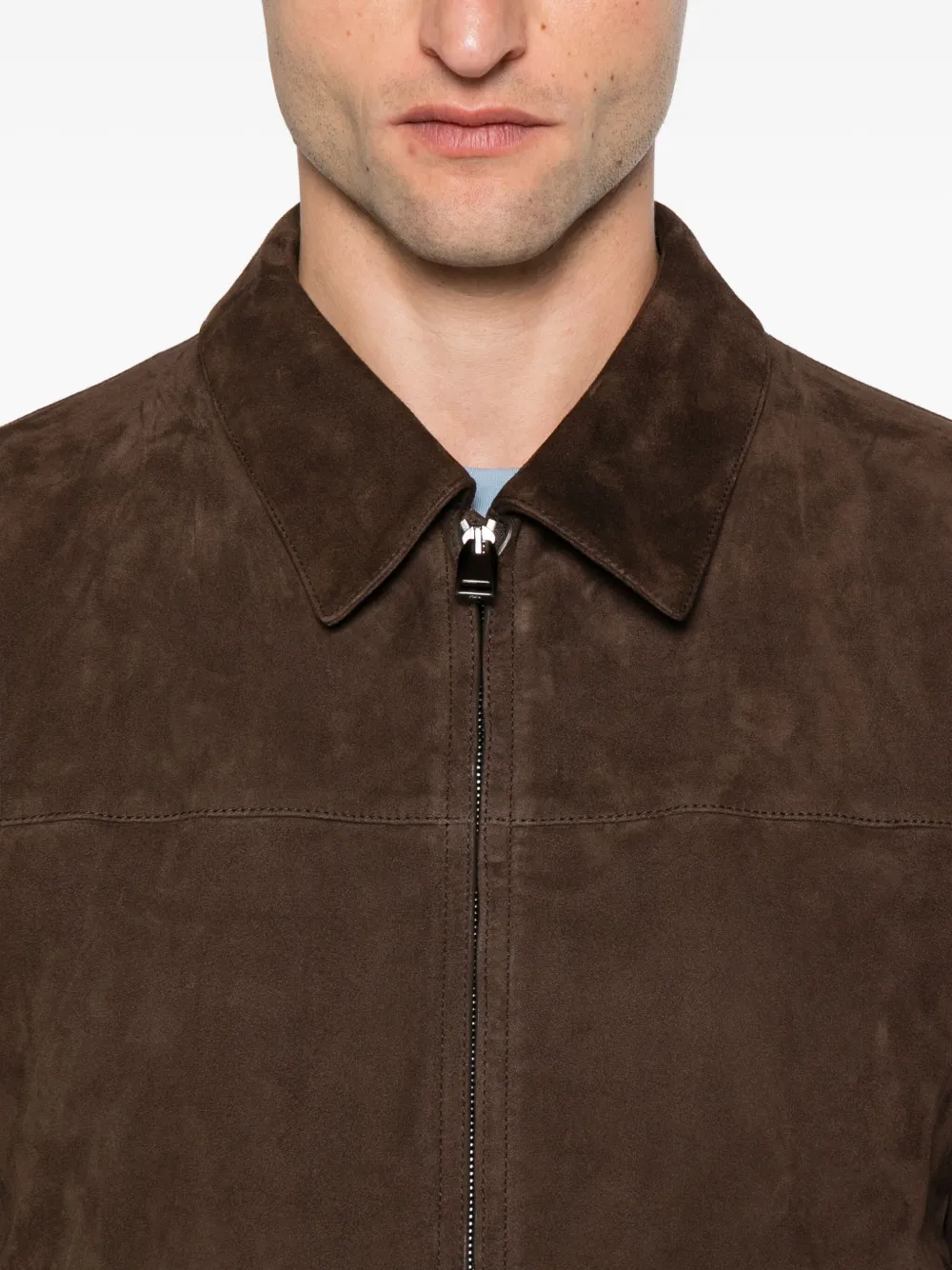 Brioni zip-front suede jacket Bruin