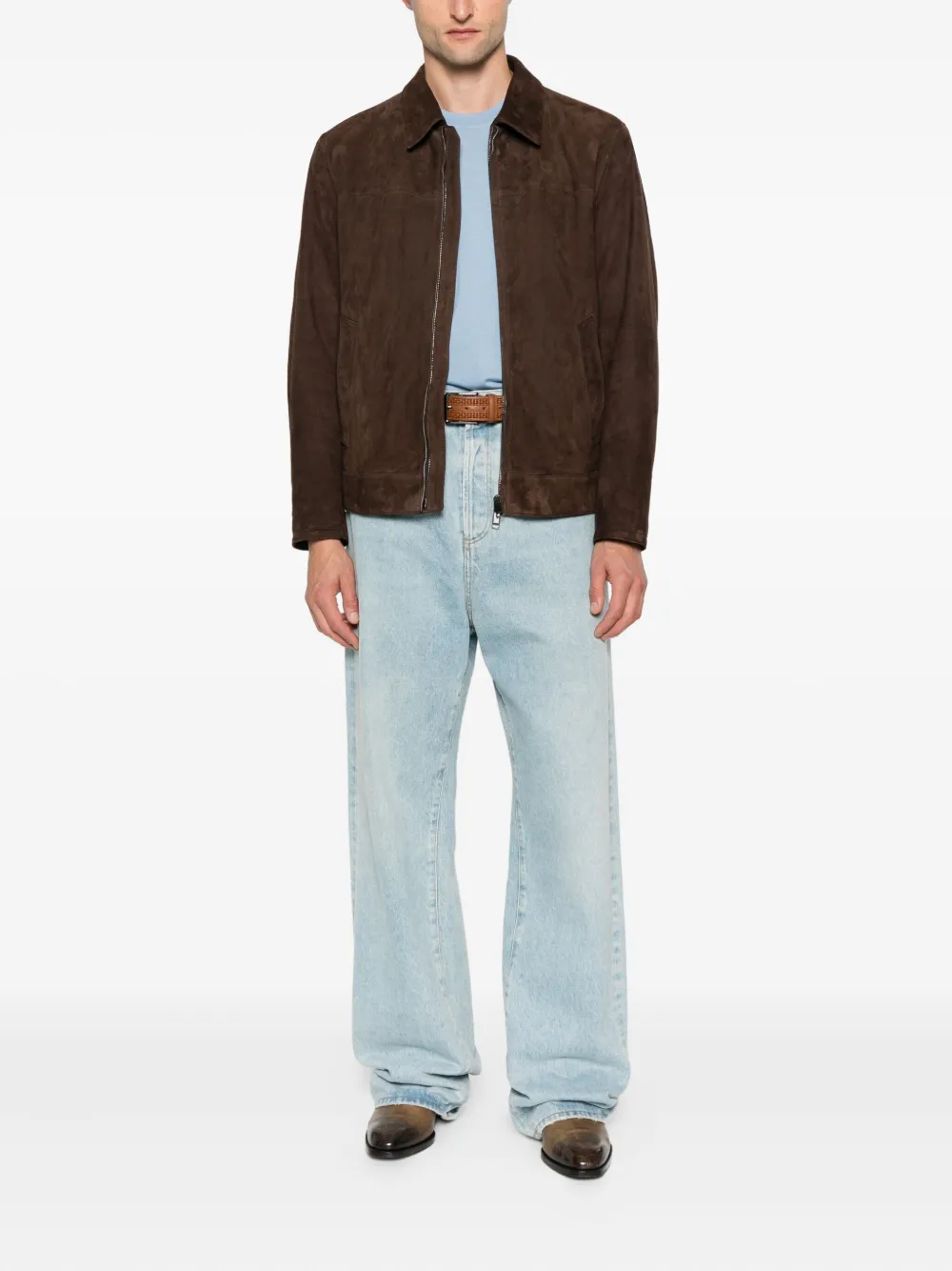 Brioni zip-front suede jacket Bruin