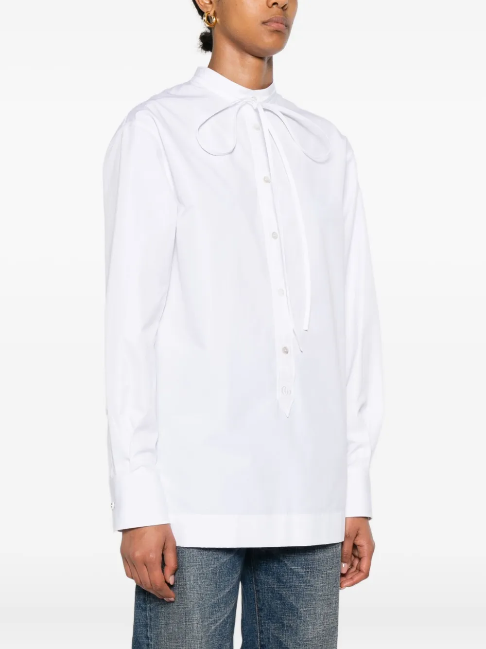 Gucci Top met lange mouwen en gestrikte hals Wit