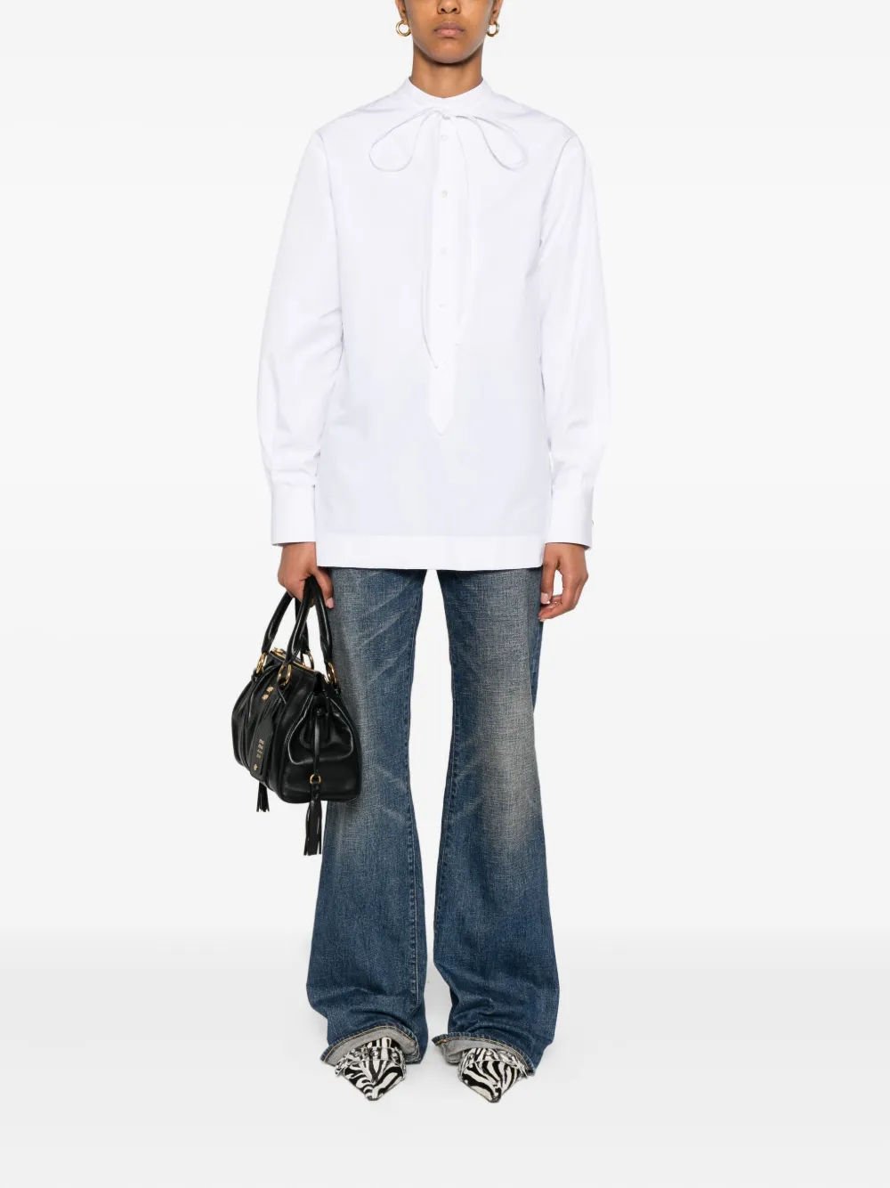 Gucci Top met lange mouwen en gestrikte hals Wit