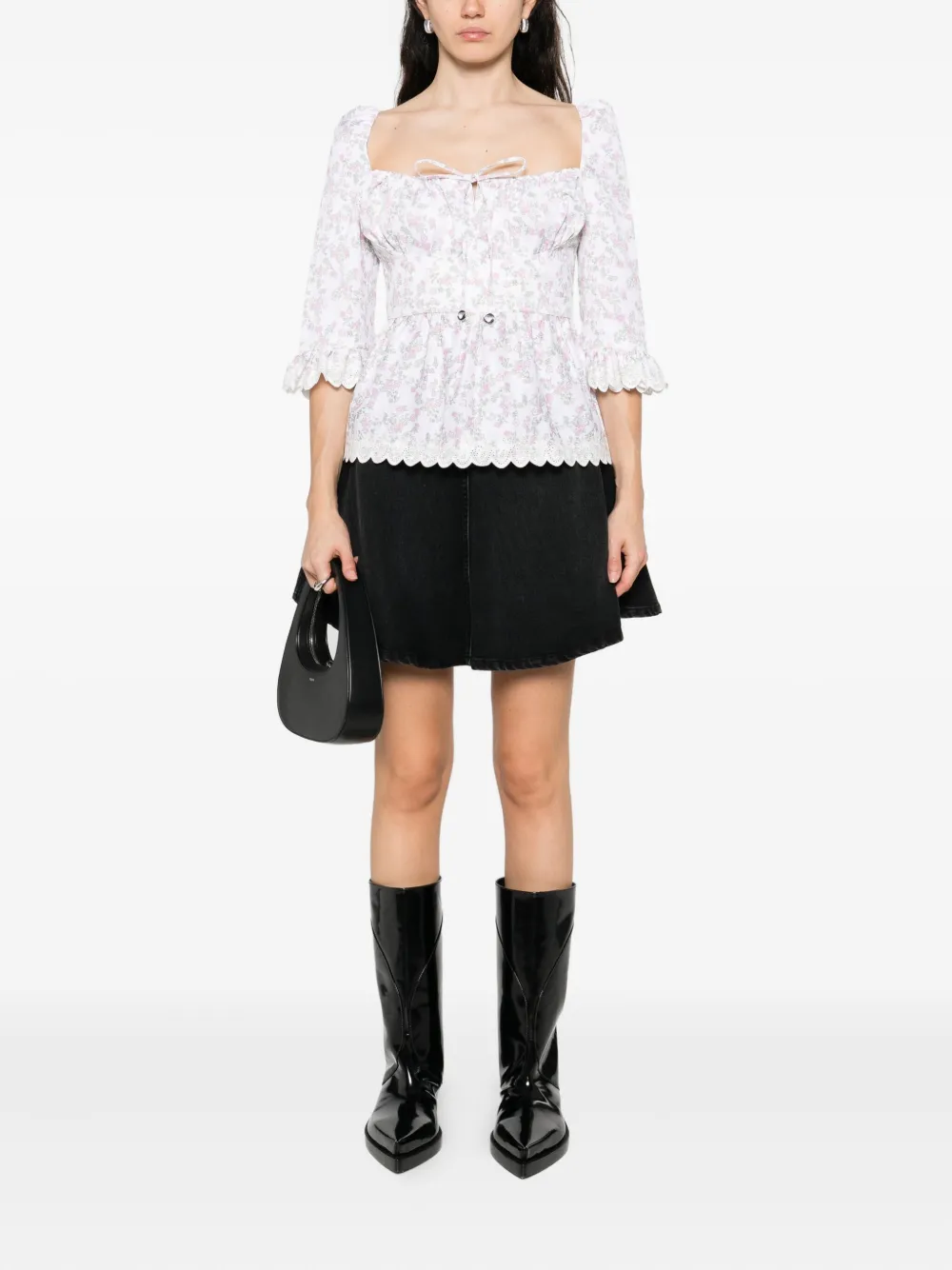 Coperni floral-print ruffled top Wit