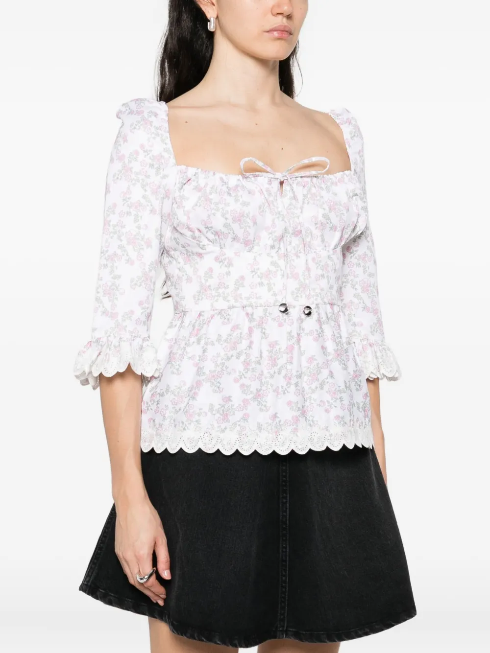 Coperni floral-print ruffled top Wit