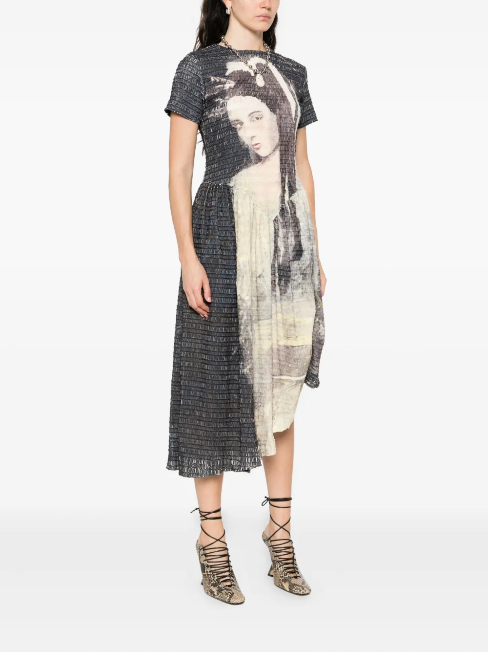 Andersson Bell Noah printed shirring dress Zwart